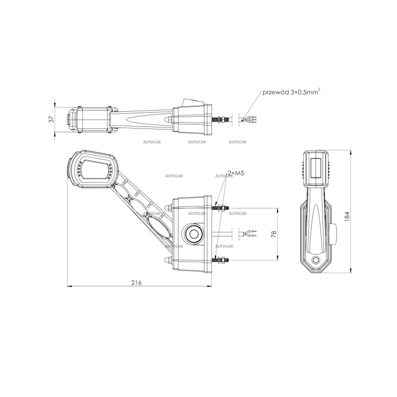 Obrysové svetlo s cúvacím senzorom - ľavé dlhé