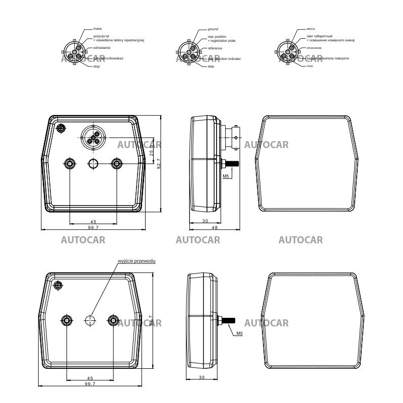 Univerzálne 4-funkčné zadné LED svetlo 12V