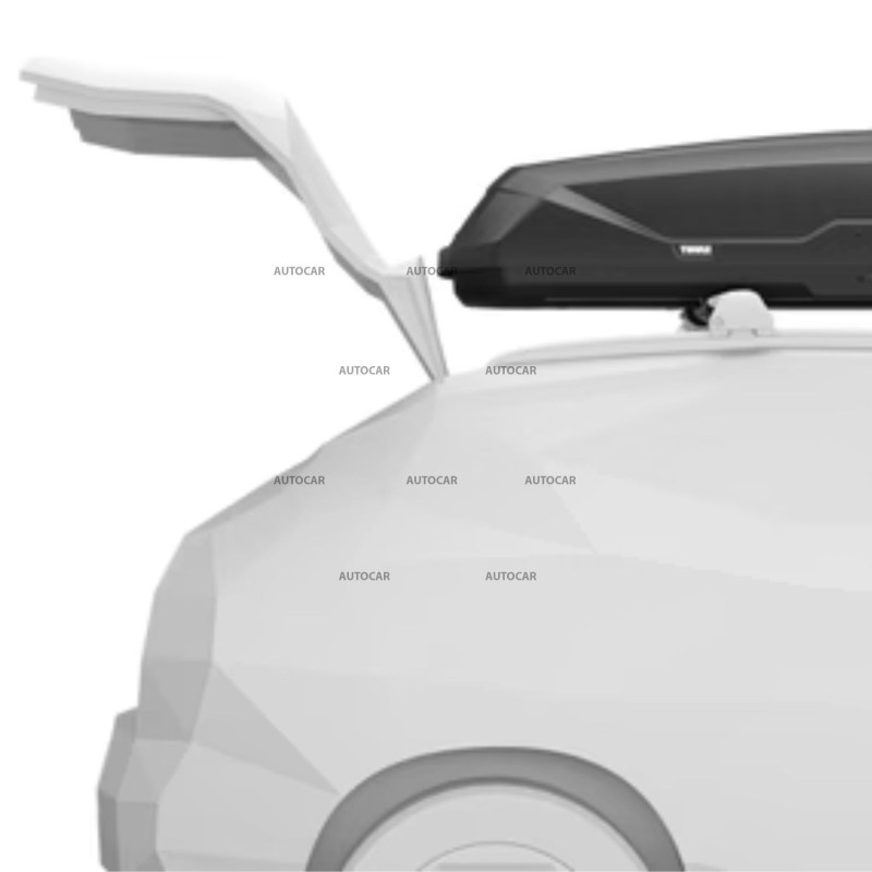 Detail systému PowerClick pre rýchlu montáž strešného boxu Thule.