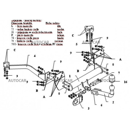 Ťažné zariadenie pre VANETTE CARGO - (C 23 M/C) - skrutkový systém - od 1995 do 