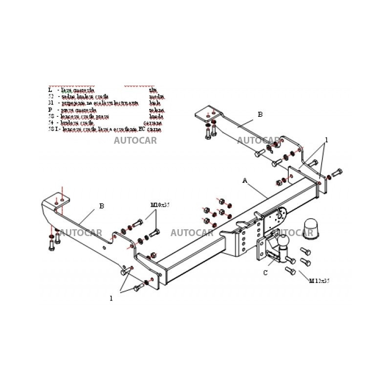 Ťažné zariadenie pre MASTER - valník,výškovo polohovať.guľa - pevný systém - od 1998 do 